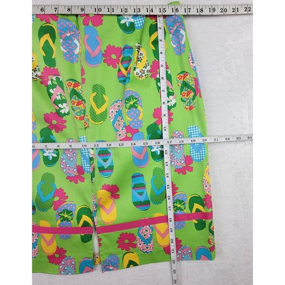 Whimsical Short Skirt Stretch Zip Slit Sz 12 Green Flip Flop Resort Beach Cruise - Picture 6 of 6